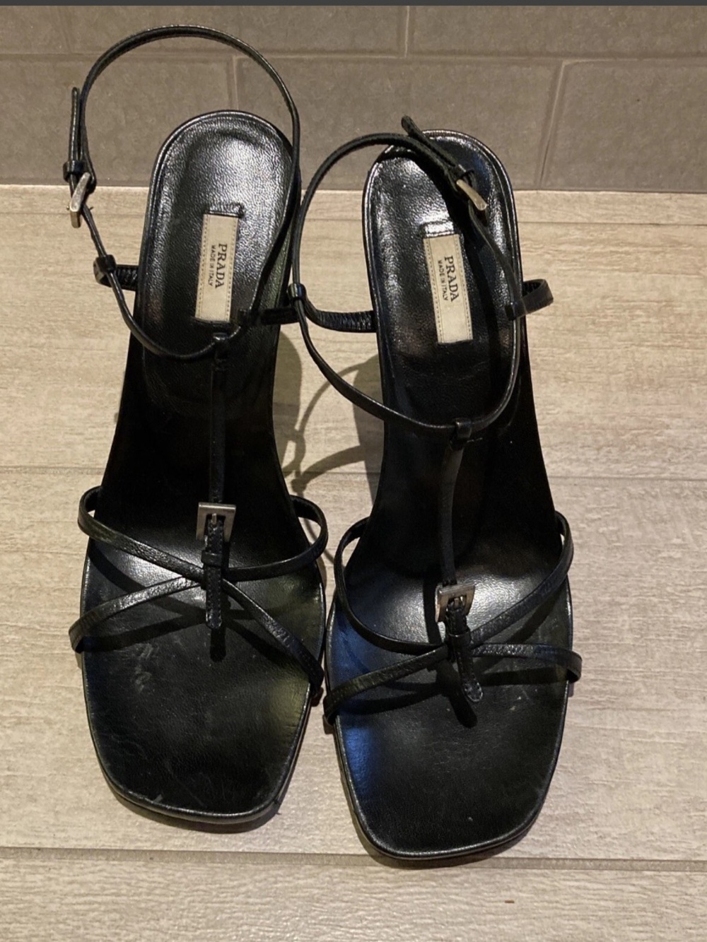 Prada Black Strappy Square-Toe Heels